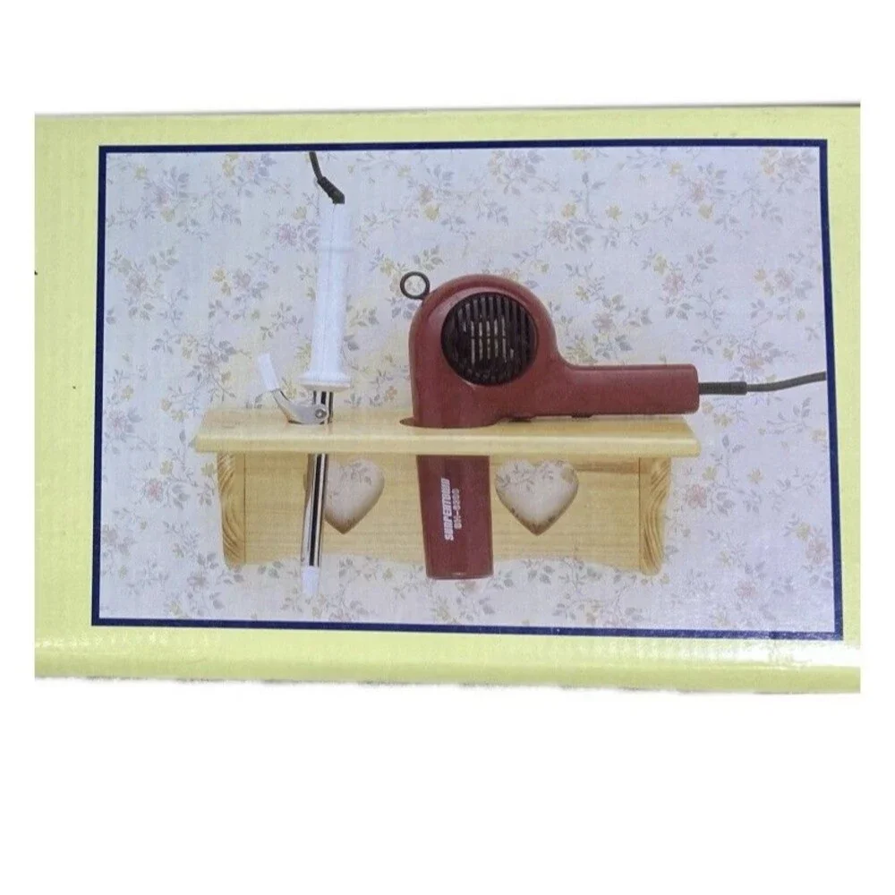 Vintage Wood Hair Dryer & Curling Iron Holder Kit DIY Country Heart Wall Mount